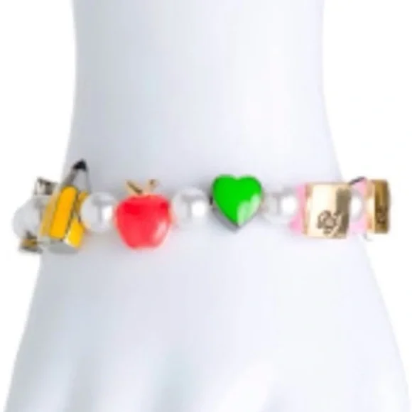 BETSEY JOHNSON SET Back to School Charm & Faux Pearl Necklace & Bracelet NEW NWT - Picture 14 of 16